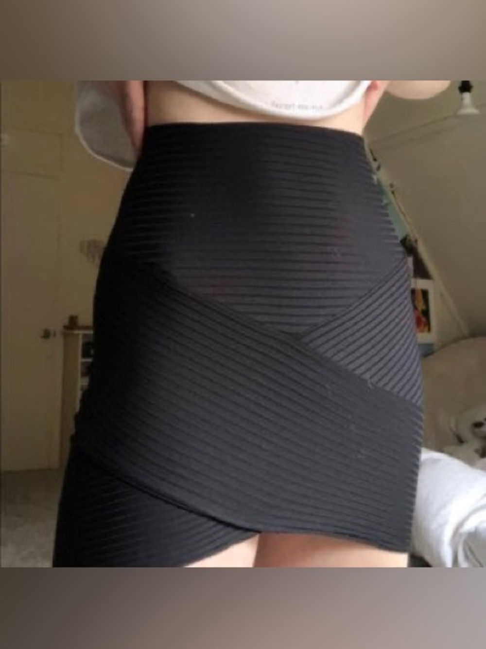 H&M Divided Black Ribbed Wrap-Style Mini Skirt